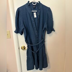 Gap Crinkle Gauze Denim Short Sleeve Dress Size L NWT
